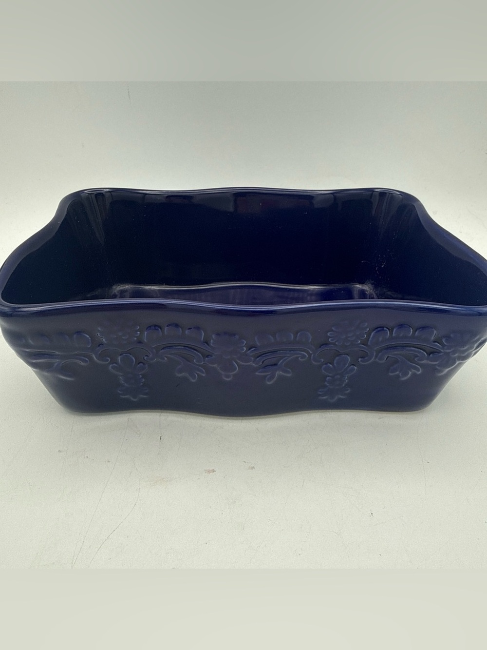 Temp-tations by Tara Cobalt Blue Country Lace Ovenware Loaf Pan 8x6”